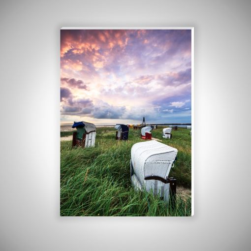 CuxPrint - Motiv: Strandkörbe vor der Kugelbake Hochformat | Hartschaumplatte 10mm Galerie Print