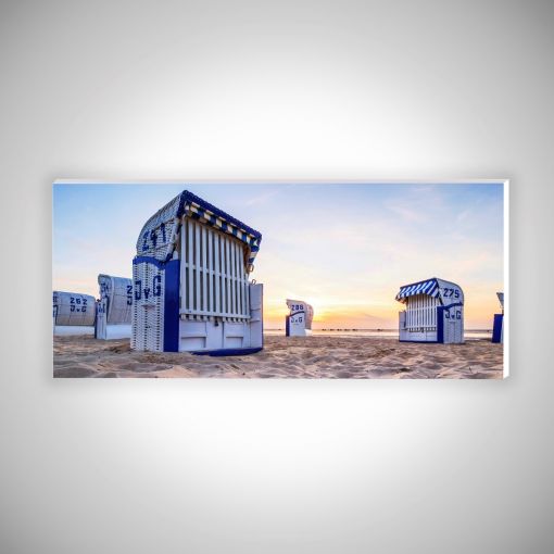 CuxPrint - Motiv: Strandkörbe Sonnenaufgang Panorama | Hartschaumplatte 10mm Galerie Print 