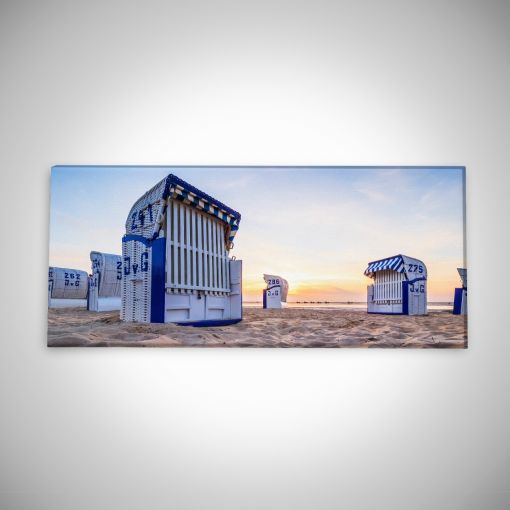 CuxPrint - Motiv: Strandkörbe im Sonnenaufgang Panorama | Leinwand Galerie Print