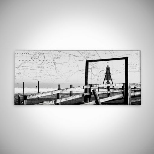 CuxPrint - Motiv: Kugelbake mit Seekarte Panorama | Leinwand Galerie Print