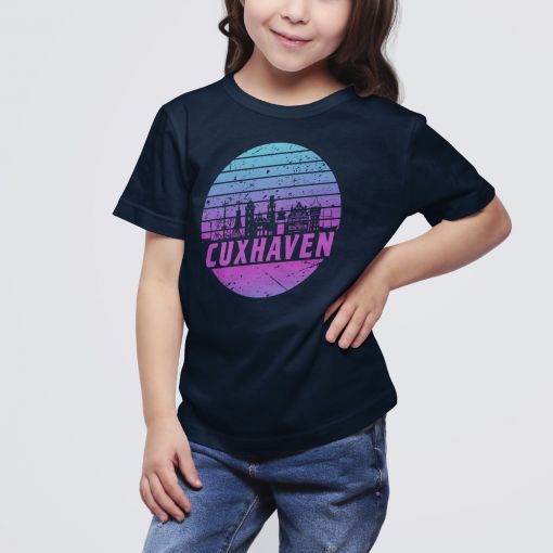 CuxShirt - Motiv: Cuxhaven Skyline Violett | Kids T-Shirt Mädchen