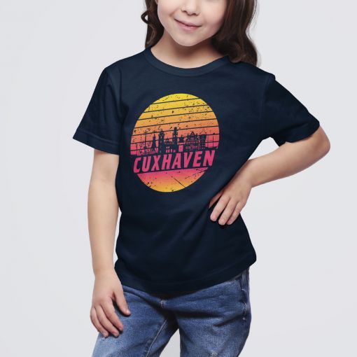 CuxShirt - Motiv: Cuxhaven Skyline orange | Kids T-Shirt Mädchen