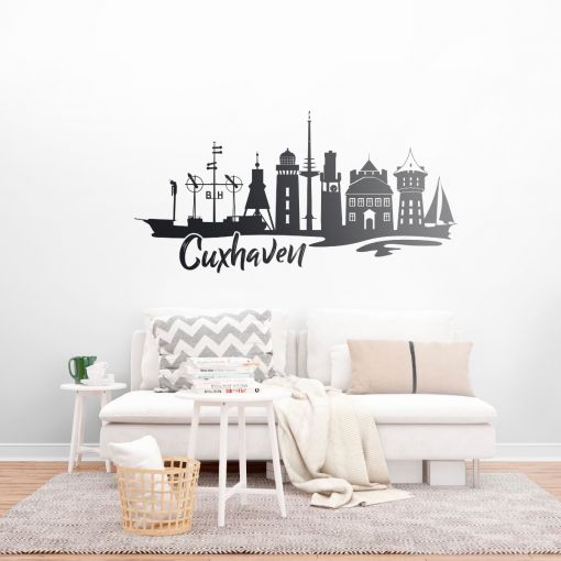 CuxAufkleber - Motiv: Cuxhaven Skyline mit Schriftzug | Wandtattoo