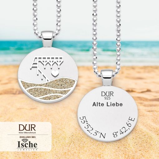 Anhänger "Alte Liebe" mit Strandsand & Koordinaten  | Schmuck