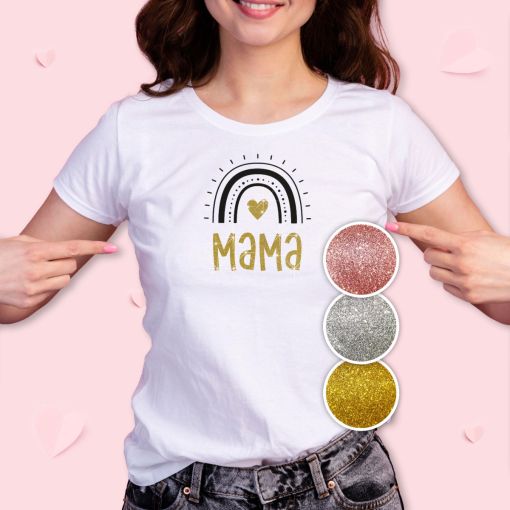 Motiv: Mama Regenbogen | Glitzer T-Shirt